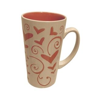 Mulberry Home Collection Hearts and Scrolls Tall Ceramic Latte Mug White Coral
